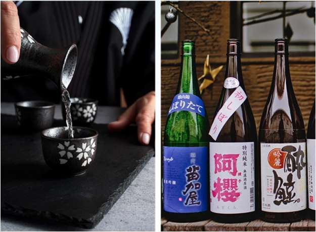 Botol sake pilihan dari brewery lokal Jepang disajikan di atas kapal